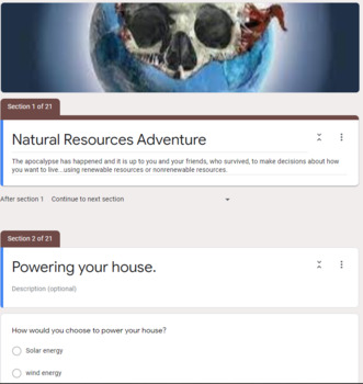 Preview of Energy Resources Adventure on Google Forms