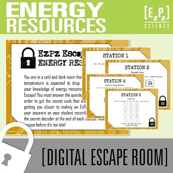 Preview of Energy Resources Escape Room Activity | Science Review Game
