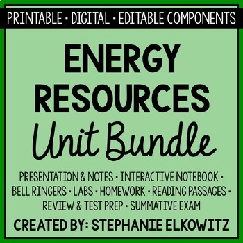 Preview of Energy Resources Unit Bundle | Printable, Digital & Editable Components