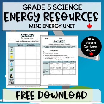 Preview of Energy Resources Unit - Grade 5 Energy Mini Unit -NEW Alberta Science Curriculum
