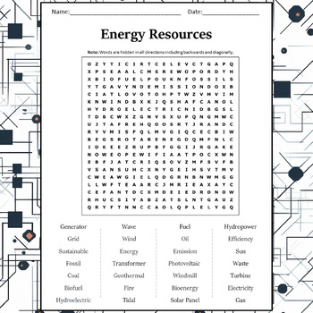 Preview of Energy Resources Word Search Puzzle Worksheet Activity