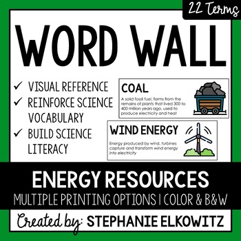 Preview of Energy Resources Word Wall | Science Vocabulary
