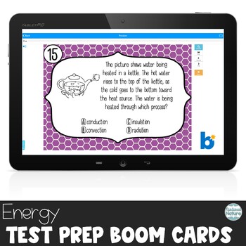 Preview of Energy Science Test Prep Boom Cards - Kinetic and Potential - Heat Transfer