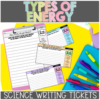 Preview of Energy Science Exit Tickets or Science Writing Prompts