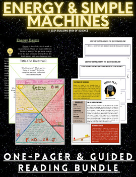Preview of Energy & Simple Machines One-Pager + Guided Reading Activity Bundle