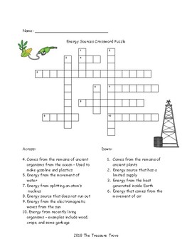 Energy Sources Crossword Puzzle by The Treasure Trove TpT