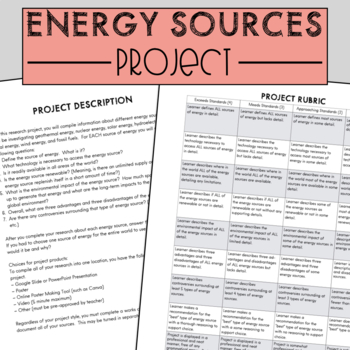 Preview of Energy Sources Project | Middle or High School Science | Individual or Group!