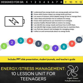 Preview of Energy & Stress Management Unit: 10 lessons with PPT and student journals