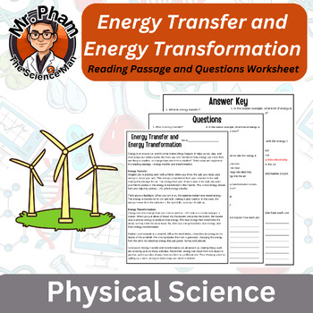 Preview of Energy Transfer & Energy Transformation Reading Passage and Questions Worksheet