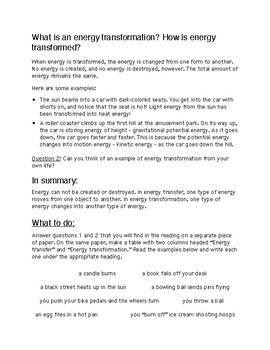 energy transformation essay