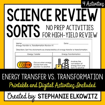 Preview of Energy Transfer vs. Transformation Review Sort | Printable, Digital & Easel