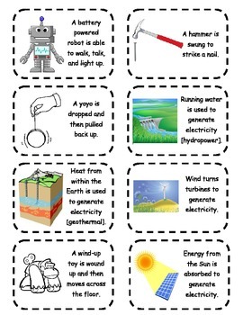 Energy Transformation Cards by Science Works by Shannon | TpT