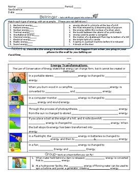 Preview of Energy Transformation Worksheet