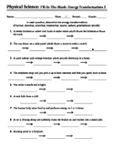 Energy Transformations #2 - Worksheet - Fill-In-The-Blank