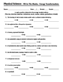 Energy Transformations - Worksheet - Fill-In-The-Blank