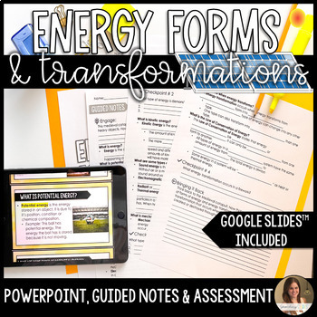 Preview of Energy Transformations Lesson Guided Notes and Assessment - Editable