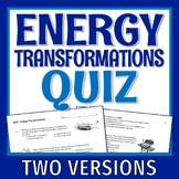 Energy Transformations Quiz Middle School