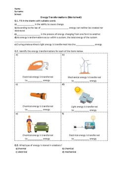 Preview of Energy Transformations - Worksheet | Easel Activity & Printable PDF