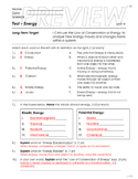 Types of Energy Unit Test and Review Potential and Kinetic
