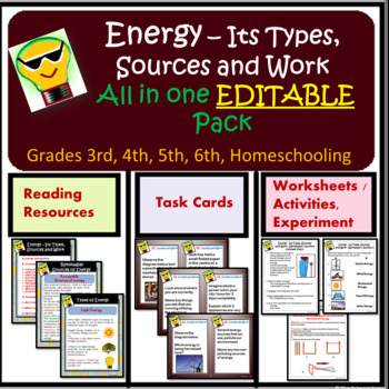 Preview of Energy, Types & Sources of Energy and Work : Editable Science Teaching Resources