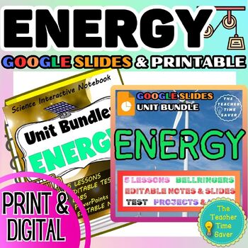 Preview of Kinetic & Potential Energy Unit Bundle- Printable & Google Slides Notes Lessons