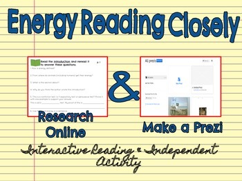Preview of Energy Reading Closely