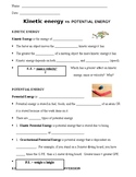 Energy Unit:  Kinetic Energy vs Potential Energy Notes