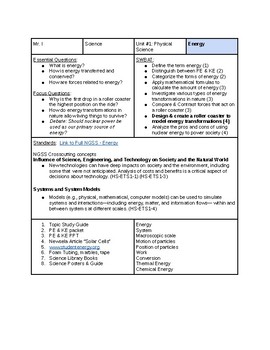 Preview of Highly Effective Energy Unit Plan w/ Scope, Sequence, standards, & student guide