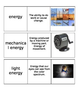 Preview of Energy Unit Vocabulary Cards