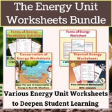 Energy Unit Worksheets Bundle for Middle School Students