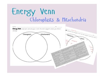 Preview of Energy Venn Chloroplasts vs Mitochondria (photosynthesis & cellular respiration)
