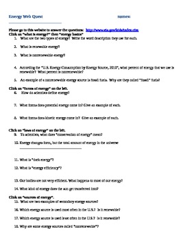 Preview of Energy Webquest worksheet