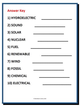 Energy Word Scramble W Answer Key By Worksheet Central Tpt