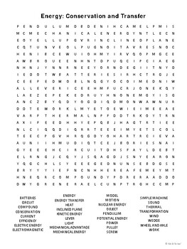 Energy Word Search: Essential Standards 7.P.2.1 - 7.P.2.4 | TpT