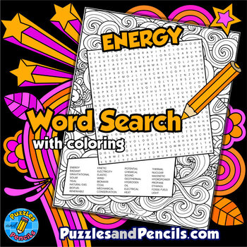 Preview of Energy Word Search Puzzle Activity with Coloring | Science Wordsearch