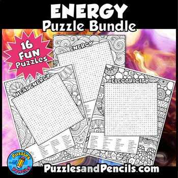 Preview of Energy Word Search Puzzles with Coloring BUNDLE | 16 Wordsearch Puzzles
