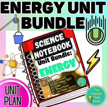 Preview of Energy Unit Bundle Physical Science Notebook- Editable Notes Slides Test