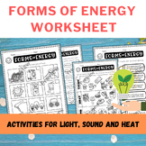 Types of Energy and Forms of Energy Worksheets - Light, So