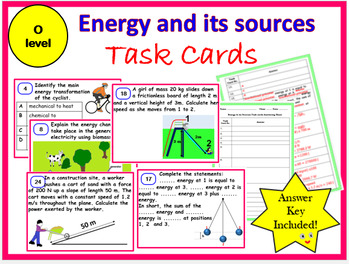 Preview of Energy and Sources - Task Cards