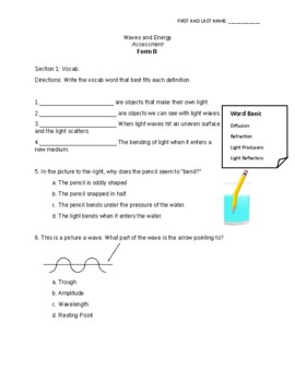 Preview of Energy and Waves Unit Test (Form B)