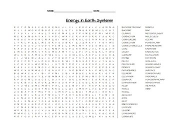 Preview of Energy in Earth's Systems Earth Science Word Search