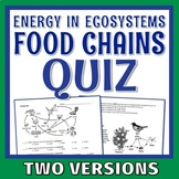 Food Chains Webs and Energy in Ecosystems Quiz Middle School