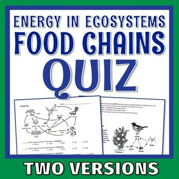 Preview of Food Chains Webs and Energy in Ecosystems Quiz Middle School