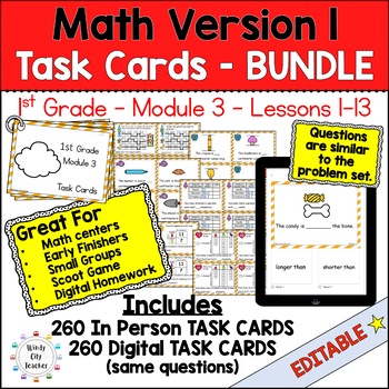 Preview of Engage NY 1st Grade Math Version 1 Task Cards Module 3 BUNDLE - Print & Digital