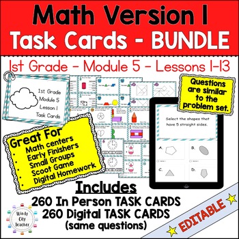 Preview of Engage NY 1st Grade Math Version 1 Task Cards Module 5 BUNDLE - Print & Digital