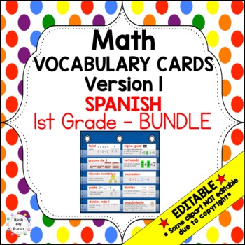 Preview of Engage NY 1st Grade Math Vocabulary Cards - BUNDLE - SPANISH - EDITABLE