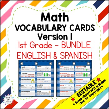 Preview of Engage NY 1st Grade Math Vocabulary Cards – English & Spanish BUNDLE - EDITABLE