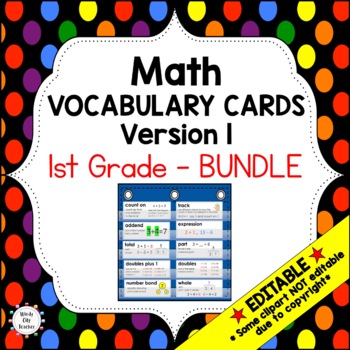 Preview of Engage NY 1st Grade Math Vocabulary Word Wall – BUNDLE - EDITABLE