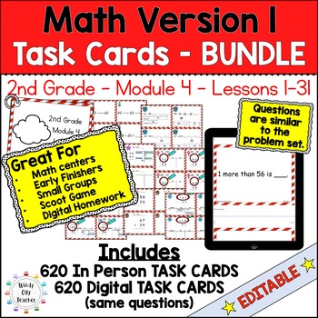 Preview of Engage NY 2nd Grade Math Version 1 Task Cards Module 4 BUNDLE - Print & Digital