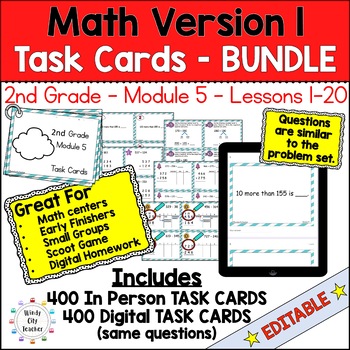 Preview of Engage NY 2nd Grade Math Version 1 Task Cards Module 5 BUNDLE - Print & Digital